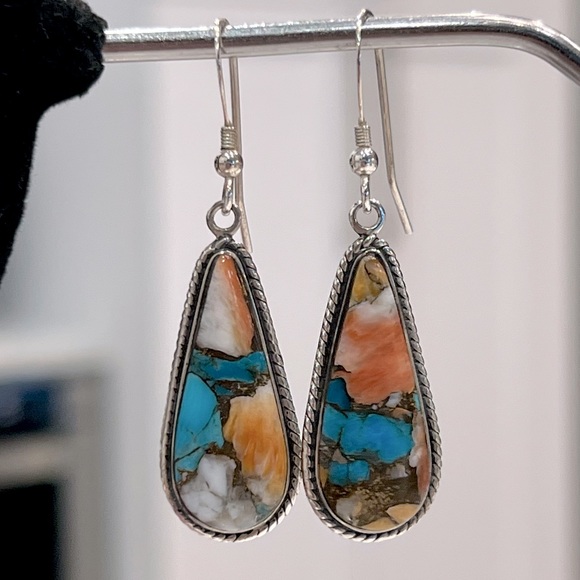 Spiny Turquoise Sterling Silver Dangle Earrings